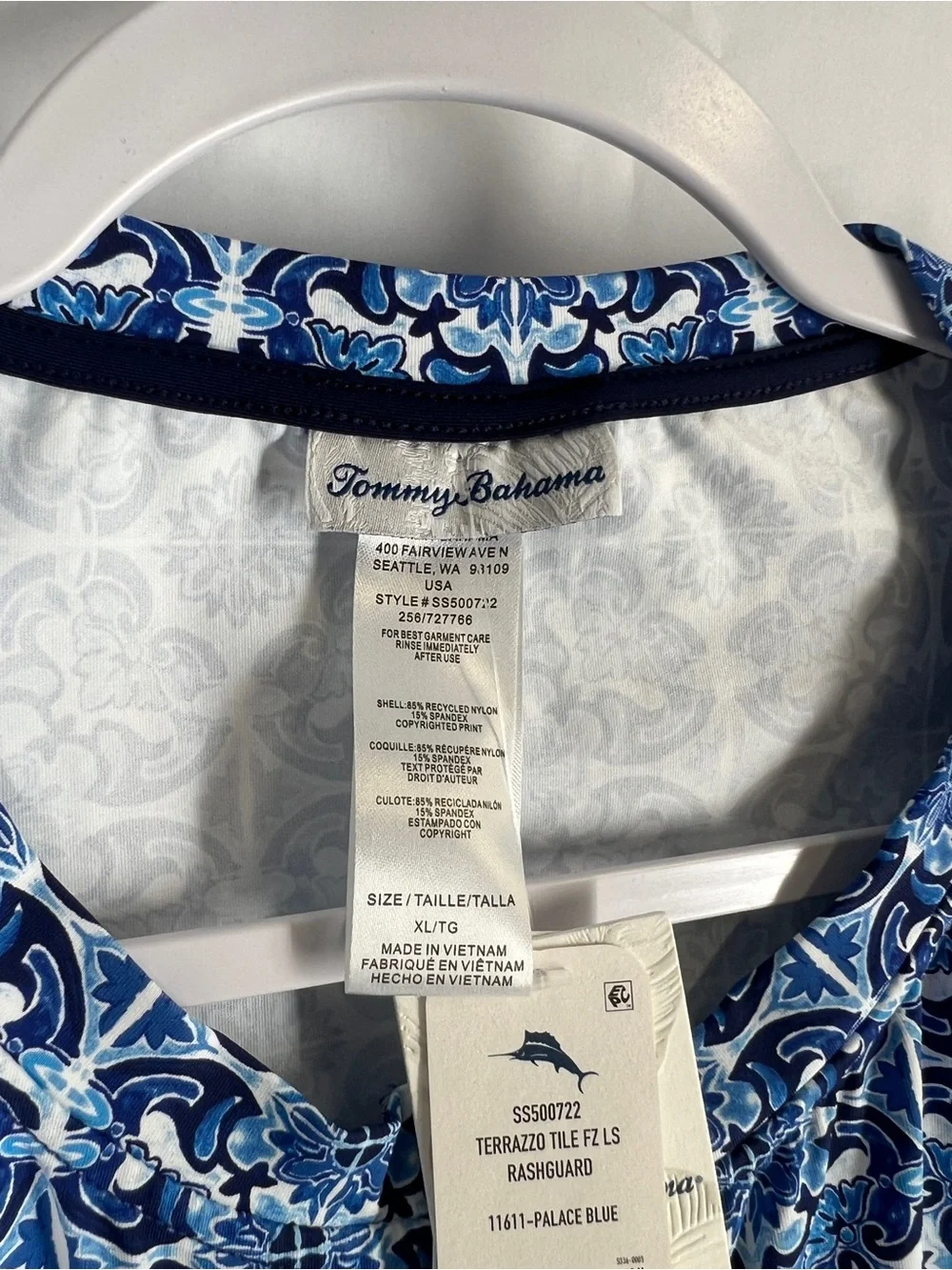 Tommy Bahama Terrazzo Tile Full Zip Rashguard XL Palace Blue NWT UPF 50